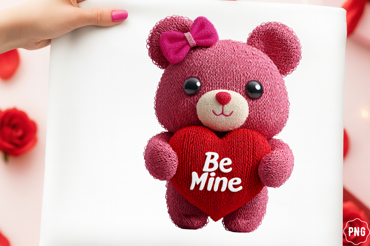 Crochet Yarn Valentine Teddy Bear Png