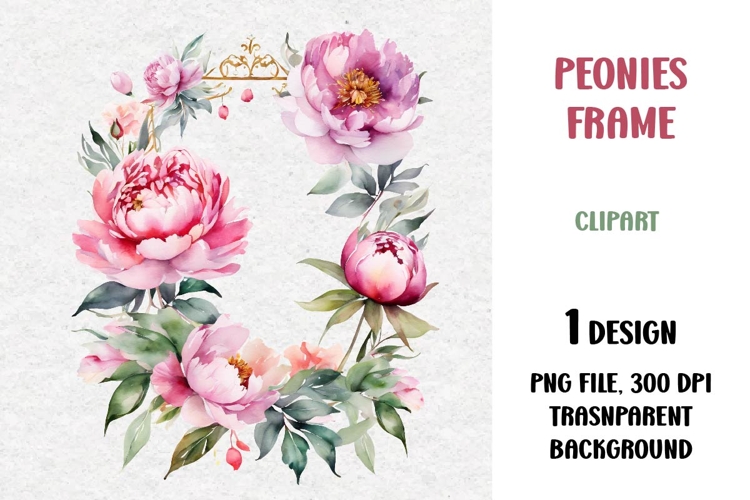 Watercolor Peonies Frame, PNG
