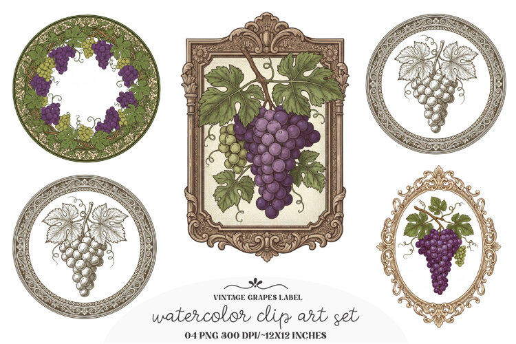 Vintage Grapes Label Printable example image 1