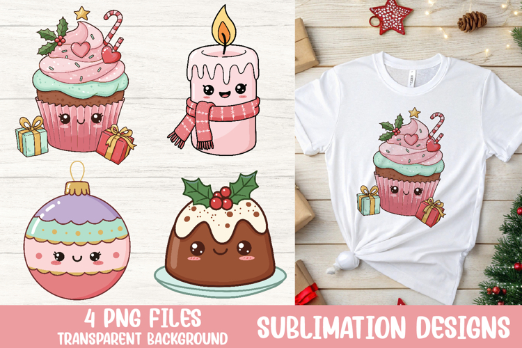 Christmas Cupcake, Candle, Bauble, Pudding PNG Sublimation
