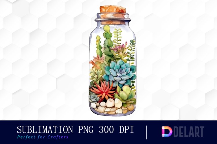 Watercolor Succulent Terrarium in Bottle Clipart Set
