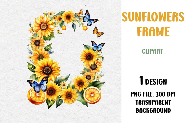 Watercolor Sunflowers Frame, PNG