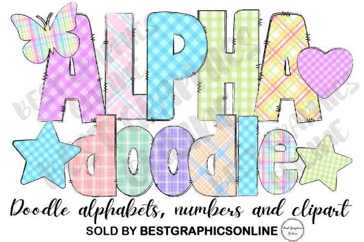 Plaid Alphabet Doodle Letters and Numbers, Easter Letters