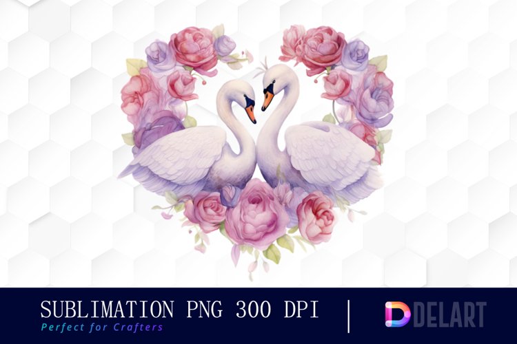 Watercolor Swan Couple Clipart, Sublimation Clipart