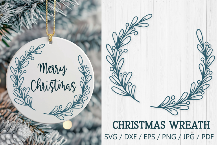 Christmas Mistletoe Wreath SVG | Holiday Circle Frame PNG