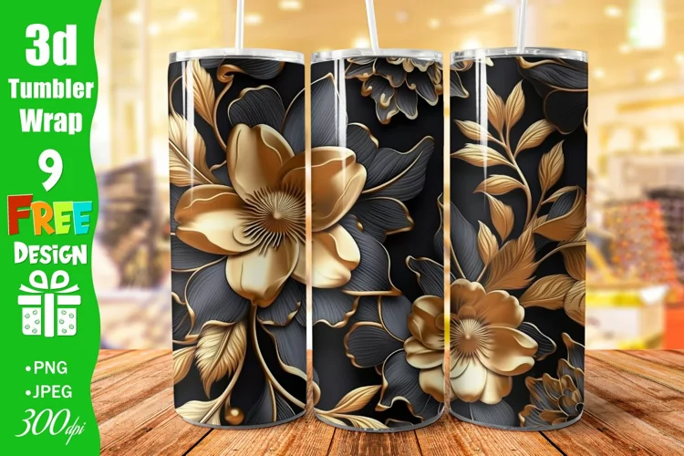 3D Flower Tumbler Wrap, Wild Flowers Illusion Digital Art