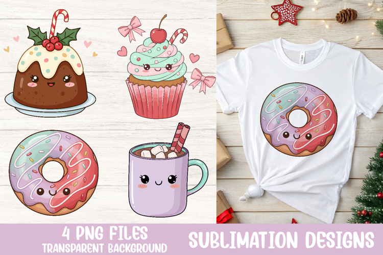 Christmas Pudding Cupcake Donut Cocoa PNG Sublimation