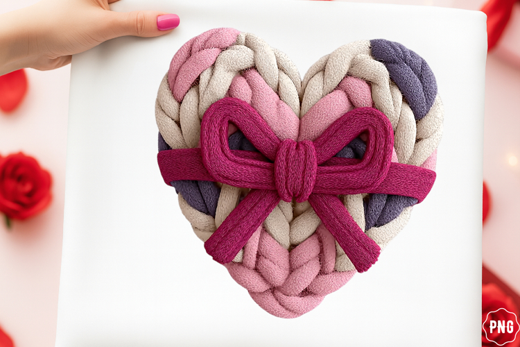 Knitted Heart With Bow clipart