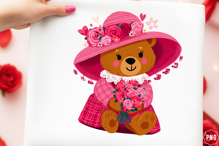 Patchwork Valentine Teddy Bear png