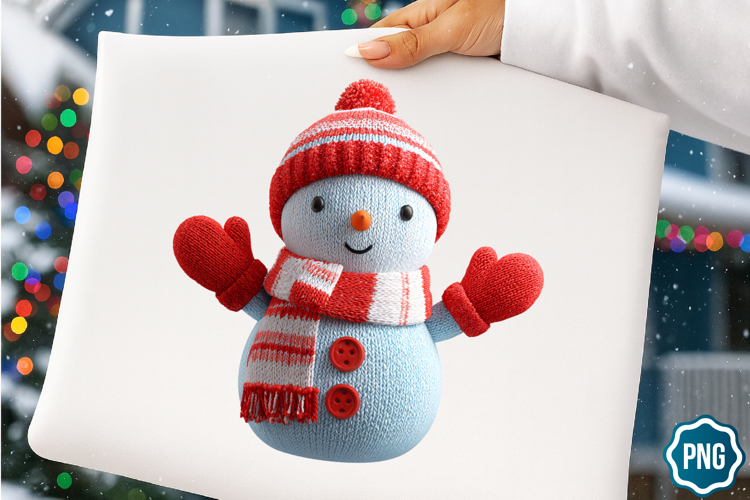 Christmas Faux Yarn Crochet Snowman PNG, Snowman PNG