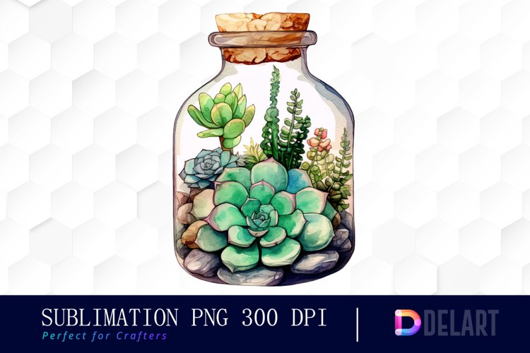 Watercolor Succulent Terrarium in Bottle Clipart Image
