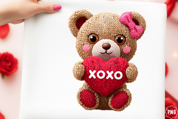 Crochet Yarn Valentine Teddy Bear Png