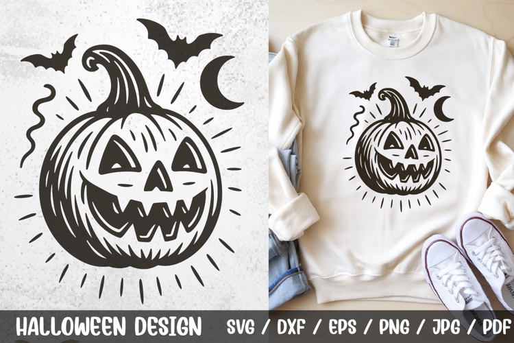 Vintage Halloween Pumpkin SVG | Jack O’Lantern with Bats PNG