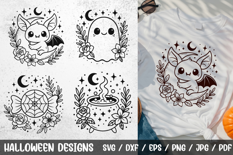 Halloween Floral Halloween SVG|Bat, Ghost, Cauldron& Candy