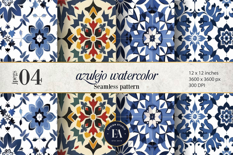 Azulejo watercolor Tile Pattern | Moroccan Traditional tiles