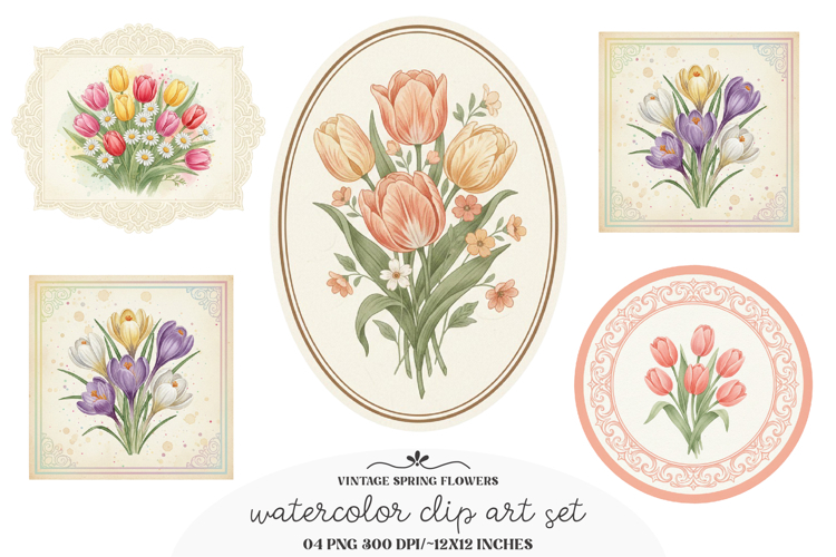 Vintage Spring Flowers Label PNG