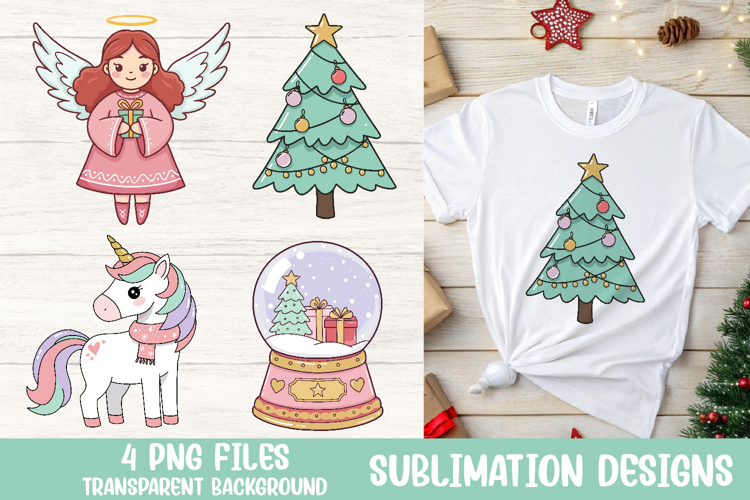 Christmas Angel Tree Unicorn Snow Globe PNG Sublimation