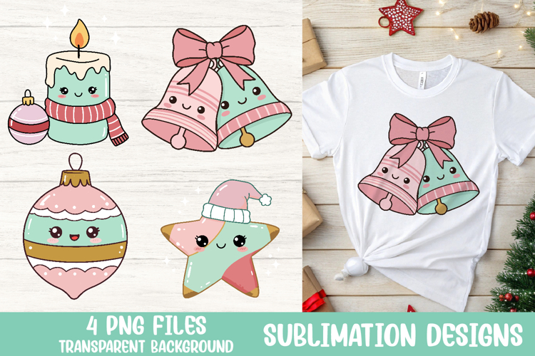 Christmas Bells Candle Star Ornament PNG Sublimation Clipart