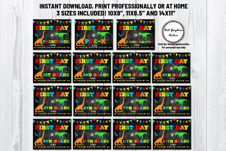 Dinosaur First Day of School Sign Bundle All Grades Included