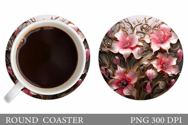 Flowers Coaster Design. Flowers Round Coaster Sublimation