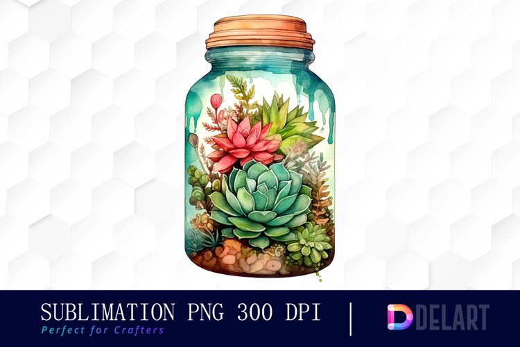 Watercolor Succulent Terrarium in Bottle Glass Clipart