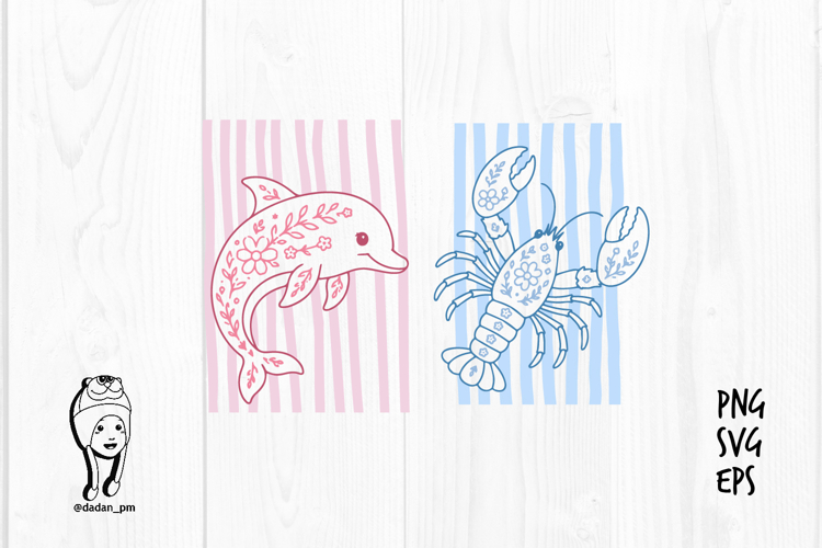 Floral Ocean Creatures hand drawn