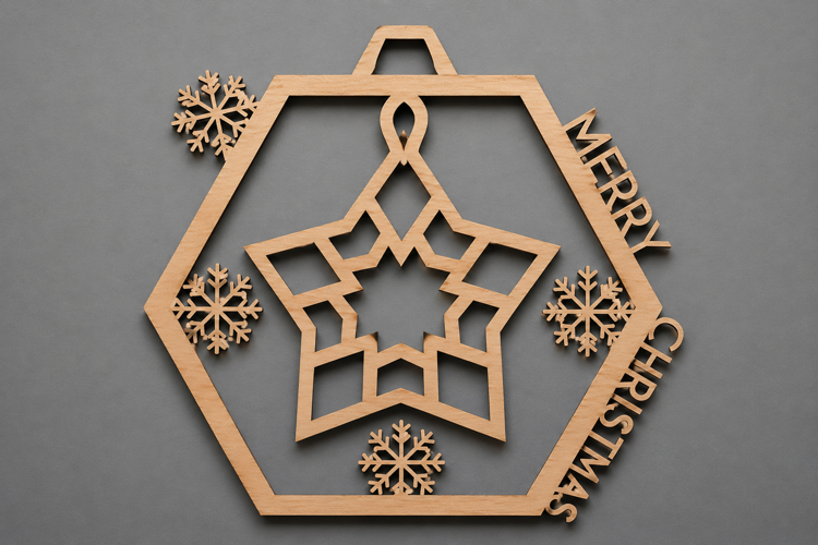 Merry Christmas Wooden Star Ornament