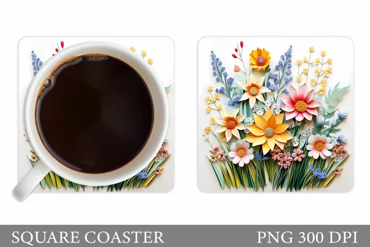3D Flowers Coaster Sublimation. Wildflowers Coaster Design