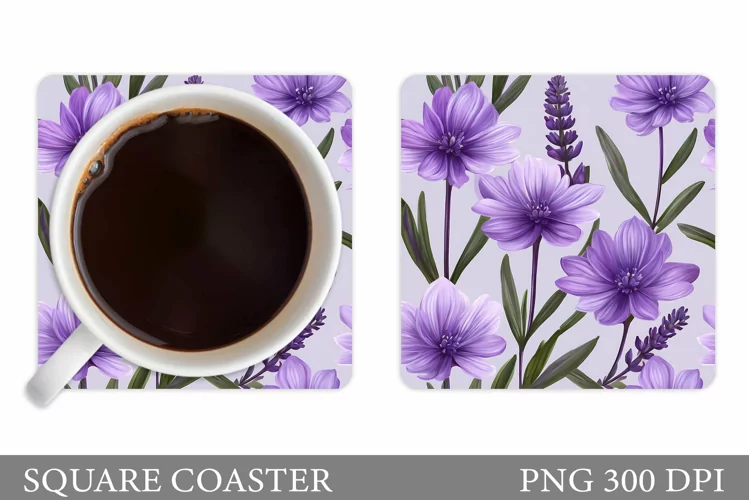 Flowers Coaster Design. Flowers Square Coaster Sublimation
