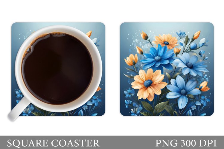 Flowers Square Coaster Sublimation. Flowers Coaster Design