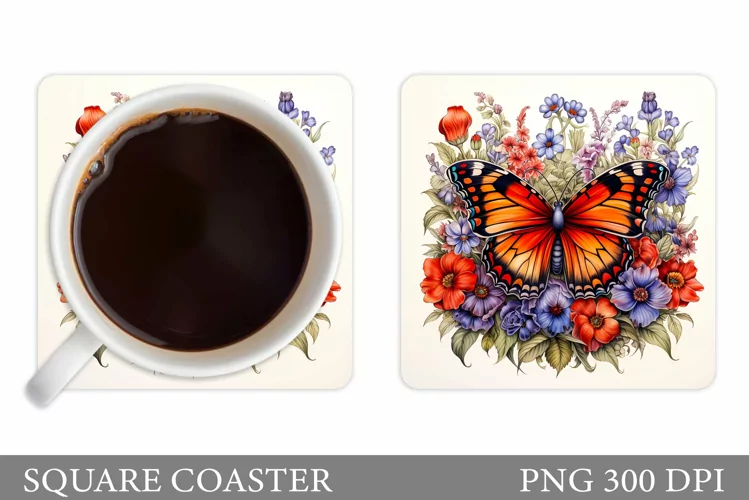 Butterfly Coaster Design. Floral Coaster Sublimation