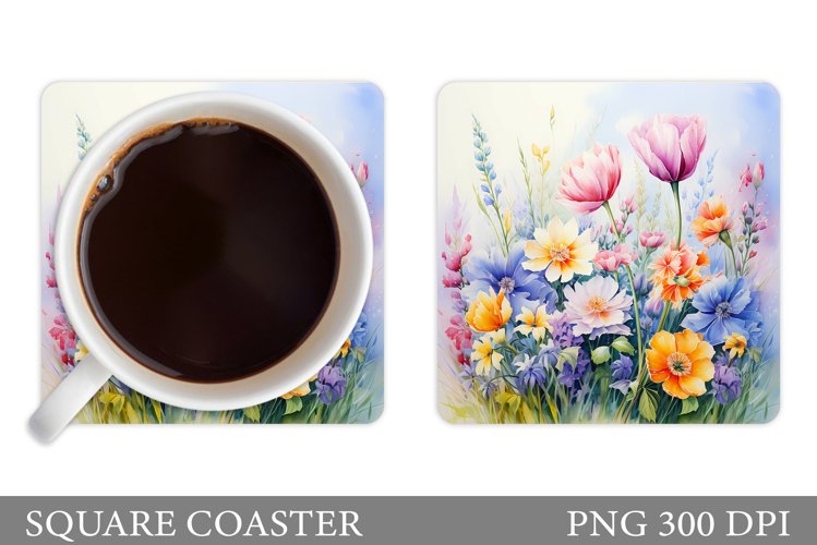 Wildflowers Coaster Design. Flowers Square Coaster example image 1