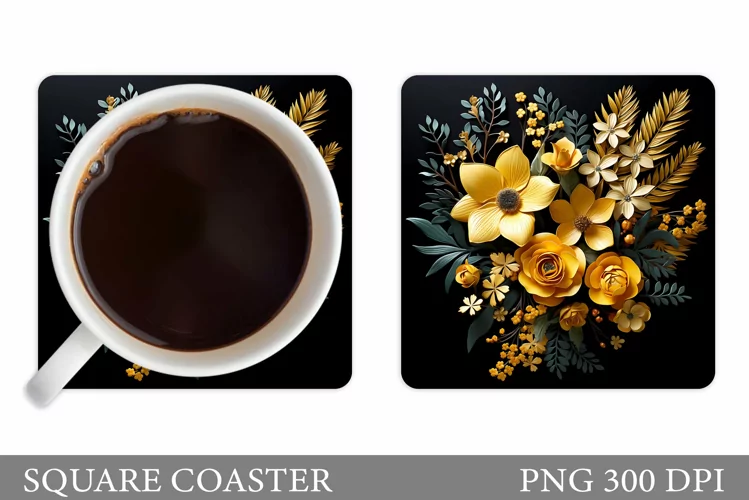 3D Flowers Coaster Design. Floral Coaster Sublimation