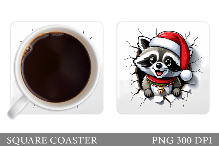 Christmas Raccoon Coaster. Cute Raccoon Broken Wall Coaster example image 1