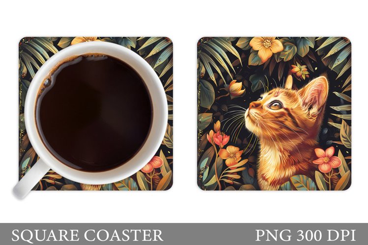 Cute Cat Coaster Design. Cute Cat Sublimation example image 1