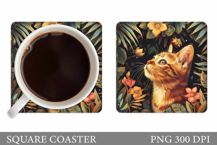 Cute Cat Coaster Design. Cute Cat Sublimation