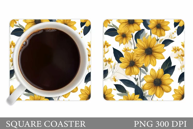 Flowers Coaster Design. Flowers Square Coaster Sublimation