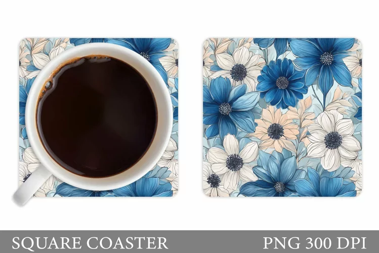Flowers Coaster Design. Flowers Square Coaster Sublimation