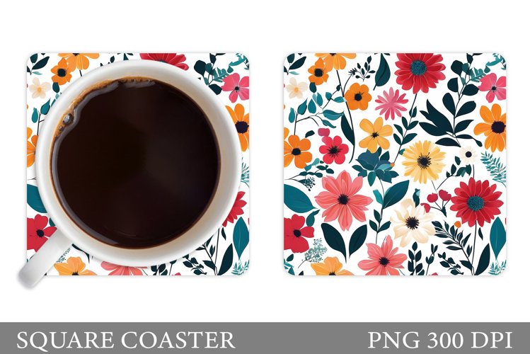 Flowers Square Coaster Sublimation. Flowers Coaster Design