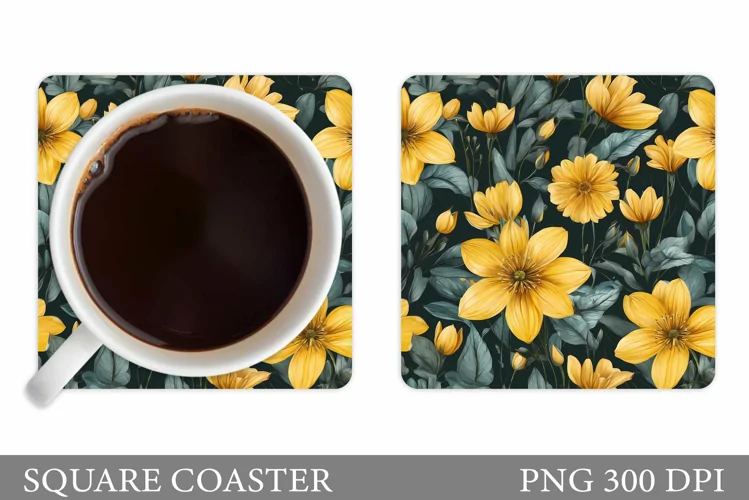 Floral Coaster Design. Flowers Coaster Sublimation