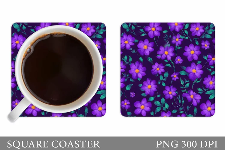 Flowers Square Coaster Sublimation. Flowers Coaster Design