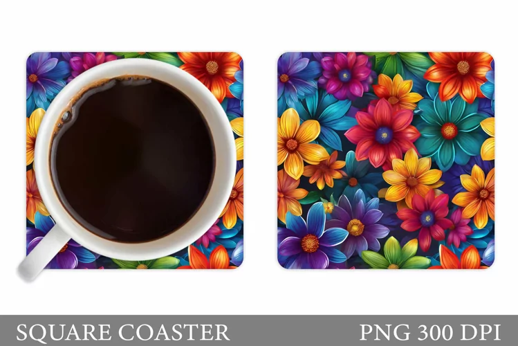 Flowers Coaster Sublimation. Floral Coaster Design