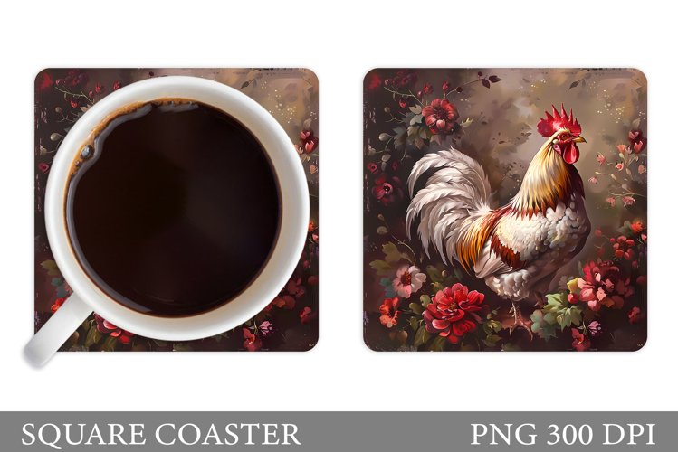 Rooster Coaster Sublimation. Cute Rooster Coaster Design