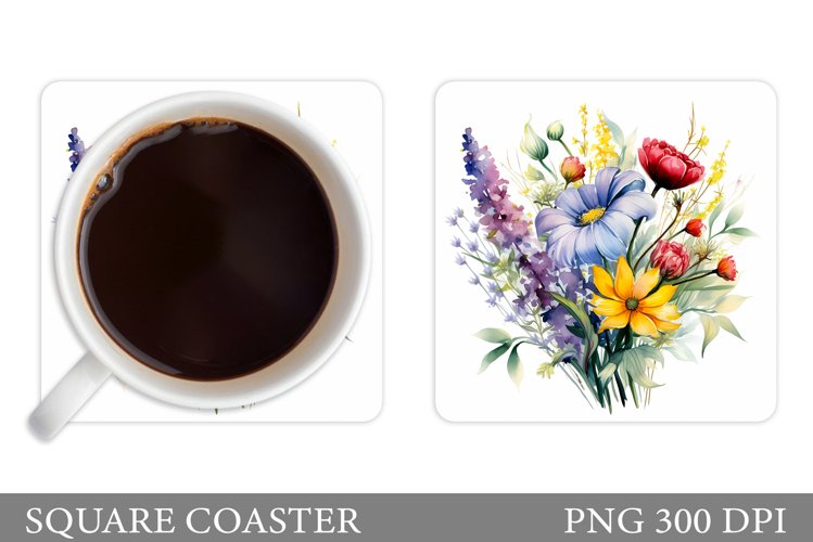 Wildflowers Coaster Design. Flowers Square Coaster