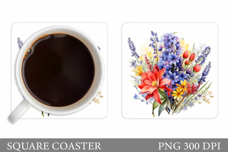 Flowers Coaster Sublimation. Wildflowers Coaster Design