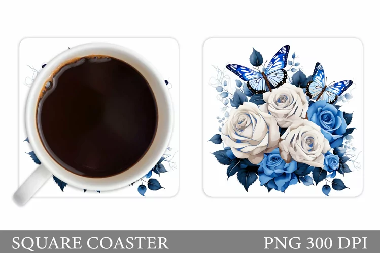 Floral Coaster Sublimation. Butterflies Coaster Design