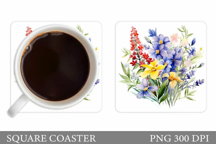 Flowers Coaster Sublimation. Wildflowers Coaster Design