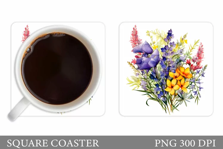 Wildflowers Coaster Design. Flowers Coaster Sublimation