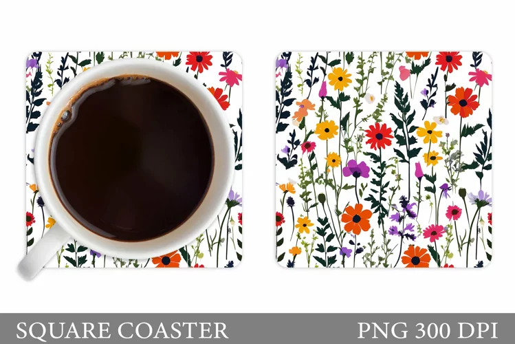 Wildflowers Coaster Design. Flowers Square Coaster
