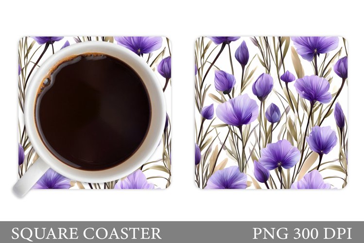 Flowers Square Coaster Sublimation. Flowers Coaster Design example image 1